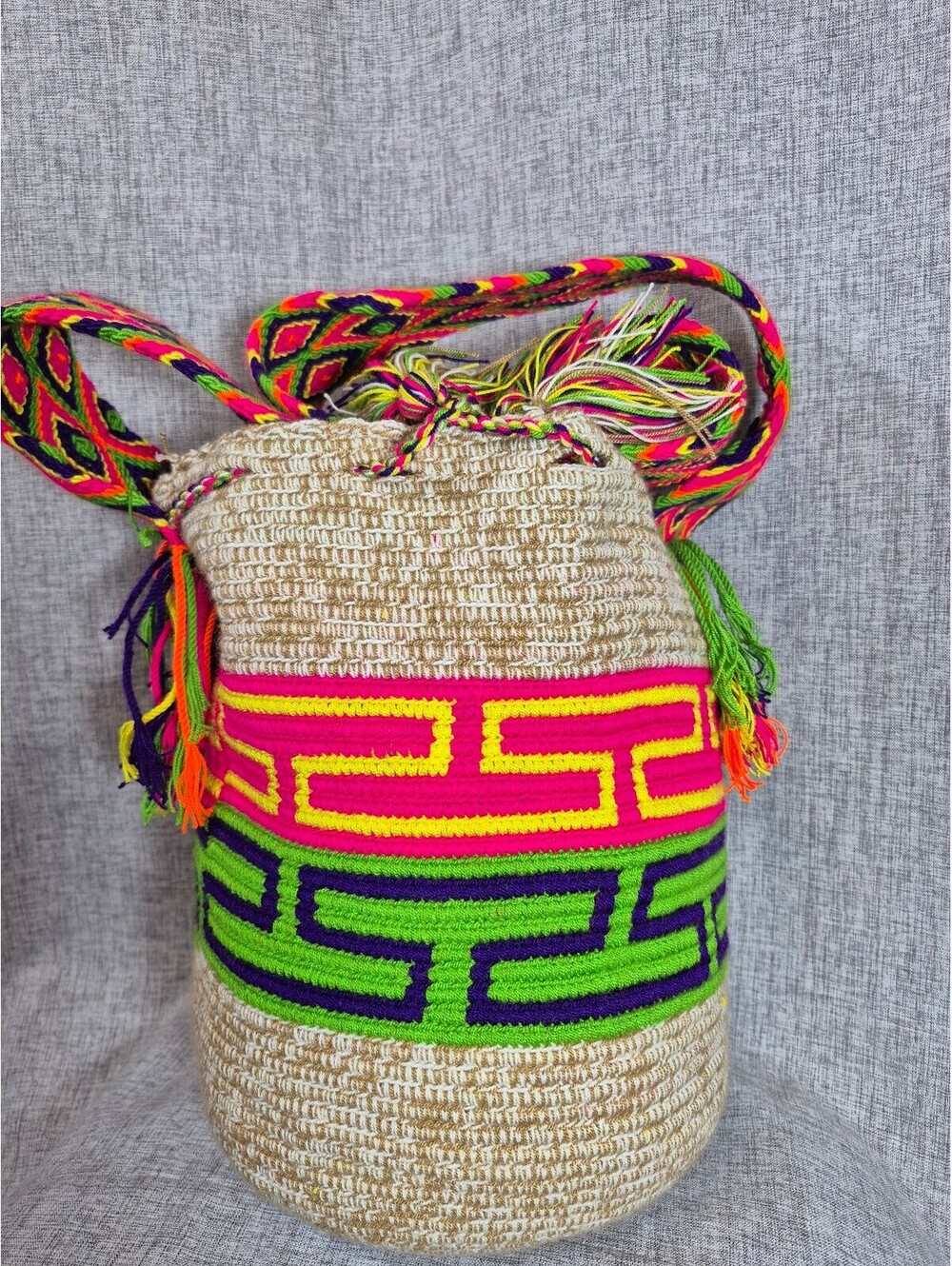 Authentic Wayuu Mochila Bag Handmade Colombian Crochet Boho Bucket Crossbody - Picture 3 of 7
